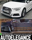 AUDI A3 8V 2017+ SLINE SOTTO PARAURTI ANTERIORE SPLITTER ABS NERO LOOK RS3  